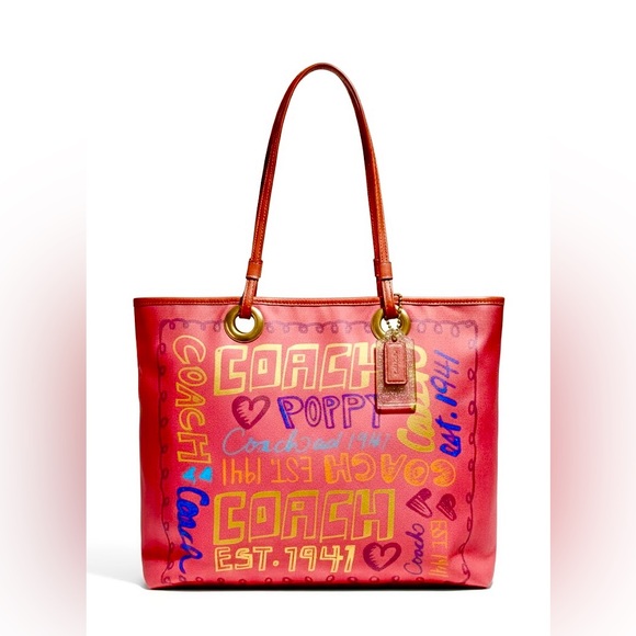 Coach Handbags - Coach Poppy Evie Graffiti Coated Canvas Tote Bag Vintage Rare Hot Pink
